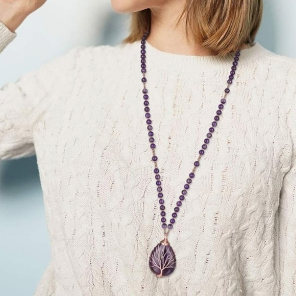 Wire Wrapped Amethyst Tree of Life Pendant Necklace NWT - Picture 3 of 5